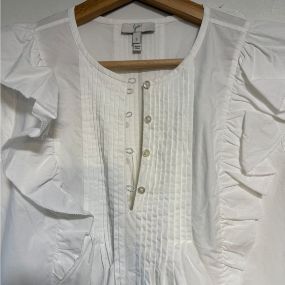 Joie White Ruffle Front Pintuck Blouse Size S - Picture 4 of 11